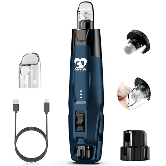 Casfuy New 6-Speed Dog Nail Grinder - 50% More Power Dog Nail Trimmers with 2 LED Lights Quiet 7h Running Time Electric Pet Nail Grinder File Toenail Grinder for Large Medium Small Dogs & Cats (DB)