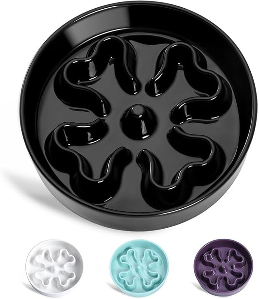 Slow Feeder,Ceramic-Slow Feeder Dog Bowls Medium Breed,Puzzle Food Bowl Maze,2.5 Cups Slow Feed Dog Bowl for Medium Dogs,Black