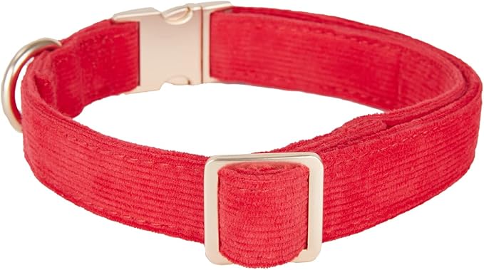 Soft Corduroy Fibric Dog Collar with High Grade Metal Buckle, for Medium Dogs.(Red,Medium:12-19")