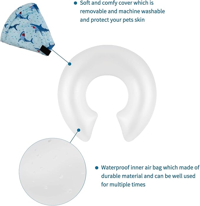 CuteBone Inflatable Dog Neck Donut with Removable Soft Fleece Covers for Small/Medium/Large Dogs and Cats After Surgery GWB05XL