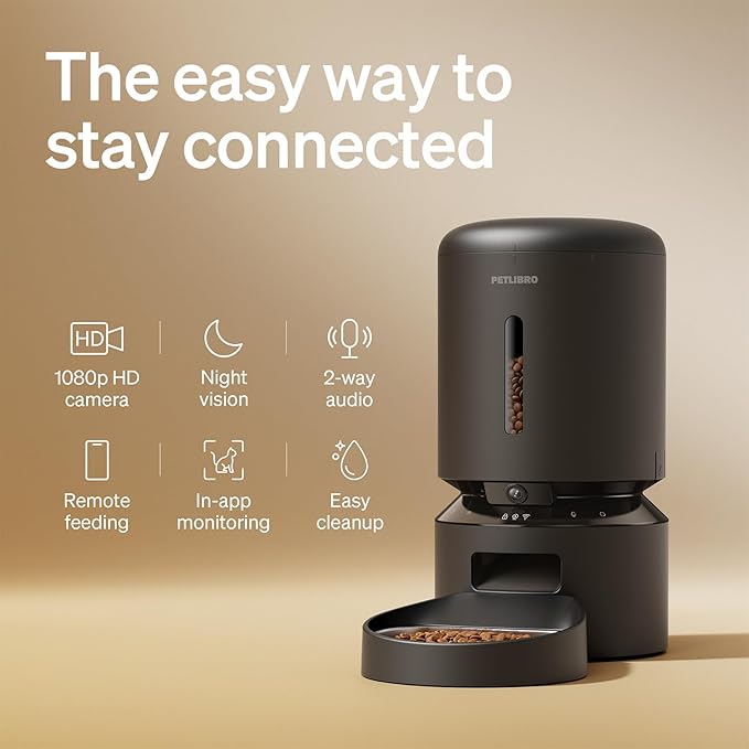 PETLIBRO Automatic Cat Feeder with Camera, 1080P HD Video with Night Vision, 5G WiFi Pet Feeder with 2-Way Audio, Low Food & Blockage Sensor, Motion & Sound Alerts for Cat & Dog Single Tray
