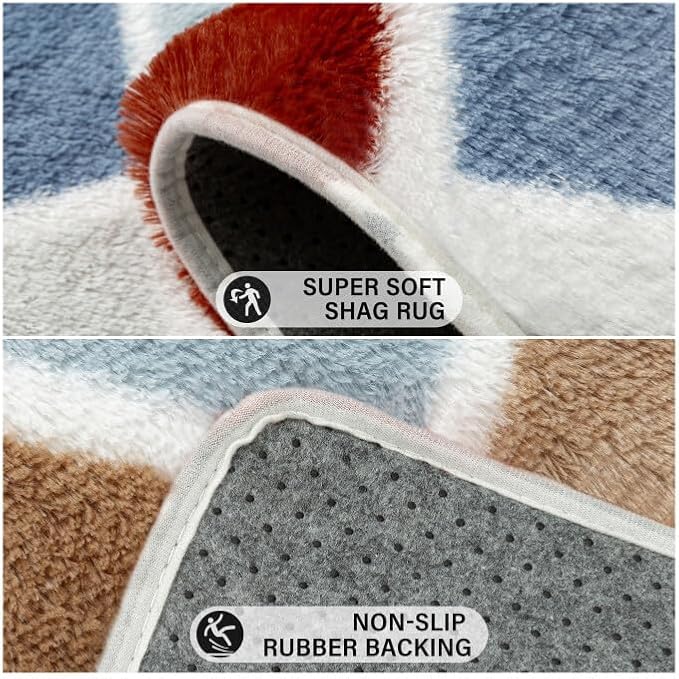 5x8 Checkered Rug for Bedroom Rainbow Modern Soft Area Rug Fluffy Non-Slip Carpet for Living Room Playroom Home Aesthetic Decor