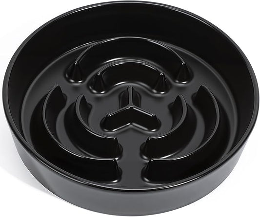 Ceramic Slow Feeder Dog Bowls,2.0 Cups Slow Feeder for Medium Large Breed,Puzzle Dog Food Bowl to Slow Down Eating, Anti-Gulping, Stop Bloat,Preventing Choking,Anti-Slip,8in,Black