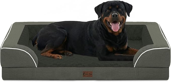 Orthopedic Dog Beds for Extra Large Sized Dogs, Waterproof Memory Foam XL Pet Bed with Sides 48x30Inch, Non-Slip and Egg-Crate Foam Big Dog Couch Bed with Removable Washable Cover, Dark Green
