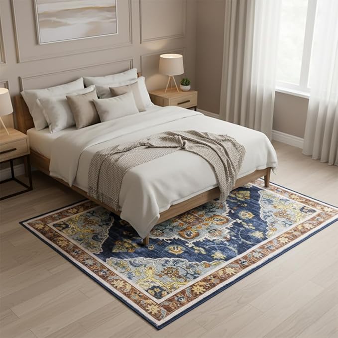 Muddy Mat짰 Mosaic 5ft x 7ft Washable Area Rugs for Living Room, Bedroom & Dining Room ??Modern Soft Low Pile Non Slip Carpet ??Pet Friendly Waterproof Foldable Rugs for Home