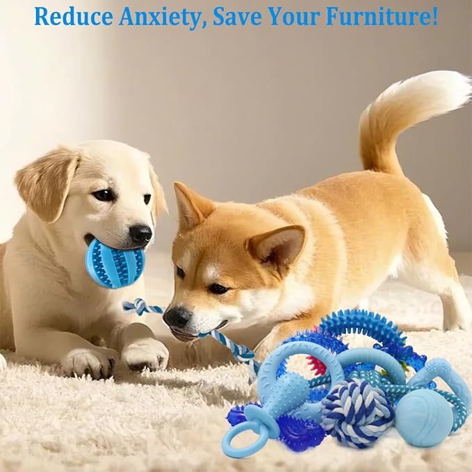 Beiker 20 Pack Puppy Chew Toys - Blue Dog Teething Toys for Puppies, Puppy Teething Rings and Ropes, Blue Rubber Toy Bundle for Small Dogs, Cute Interactive Dog Balls for Small Breed