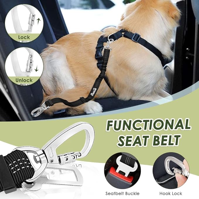 Lukovee Dog Seat Belt for Car, Adjustable Dog Car Harness for Large Medium Small Dogs, Soft Padded & Breathable Mesh Dog Seatbelt with Car Strap and Carabiner (Camouflage,M)