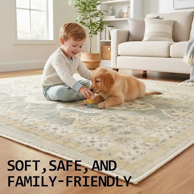Muddy Mat짰 Monarch 5ft x 7ft Washable Area Rugs for Living Room, Bedroom & Dining Room ??Modern Soft Low Pile Non Slip Carpet ??Pet Friendly Waterproof Foldable Rugs for Home