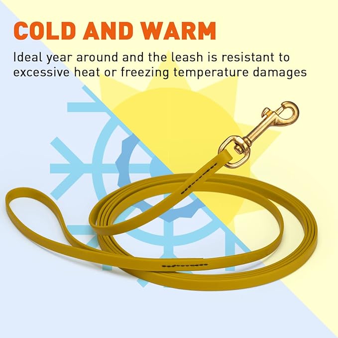 Viper Biothane K9 Working Dog Leash Waterproof Lead for Tracking Training Schutzhund Odor-Proof Long Line with Solid Brass Snap for Puppy Medium and Large Dogs, 10ft Treasure Gold