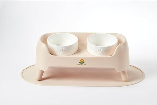 Premium Adjustable Height Ceramic Elevated Dog Bowl Set — Modern Ergonomic Raised Feeder for Small to Large Dogs | Luxury Non-Slip Tilted Stand, Easy to Clean Pet Feeding Station (Beige Pink)