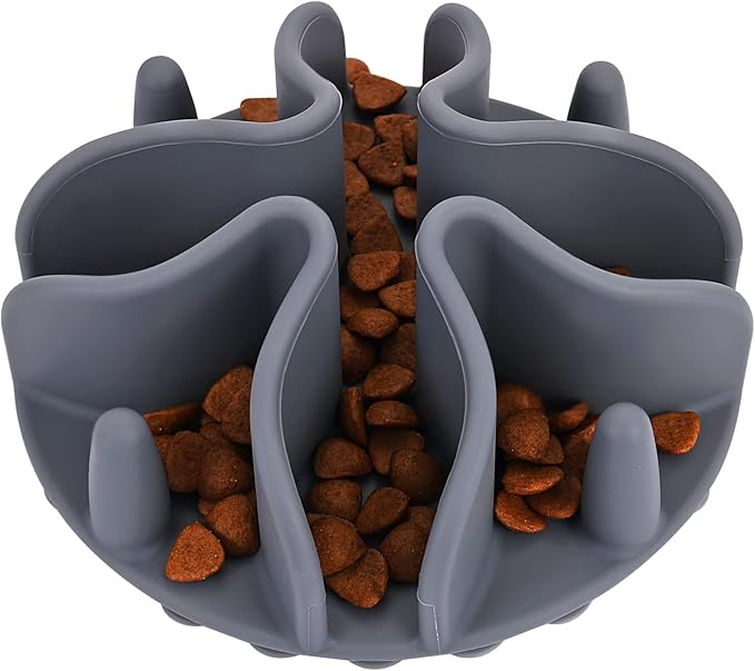 Silicone Slow Feeder for Dog Cat Puppy Pet with Strong Suction Cups for Dog Bowls (Medium, Gray)