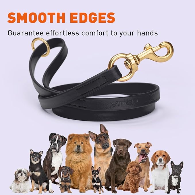 Viper Biothane K9 Working Dog Leash Waterproof Lead for Tracking Training Schutzhund Odor-Proof Long Line with Solid Brass Snap for Puppy Medium and Large Dogs 4ft, Black