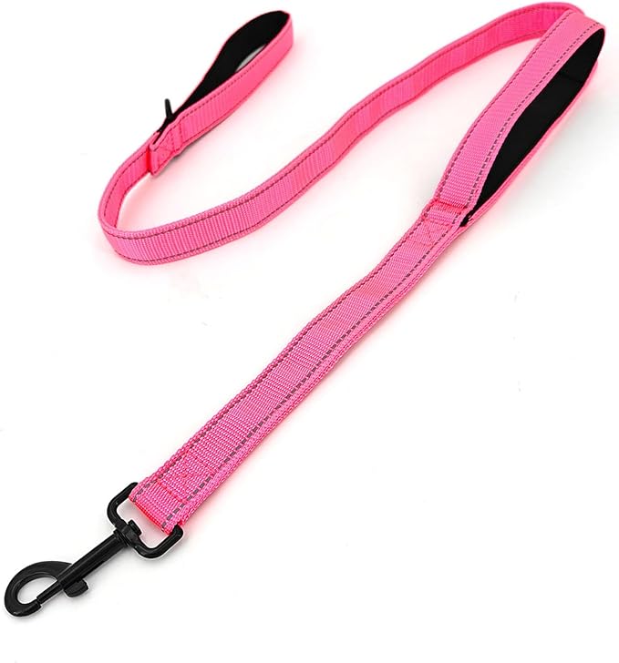 Solmoony 4FT Pink Strong Dog Leash with 2 Padded Handles, Traffic Handle Extra Control, Double-Sided Reflective Walking Lead for Small Medium and Large Dogs(Pink, 4FT)
