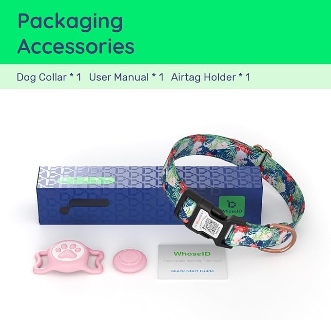 WhoseID Airtag Dog Collar,with Waterproof airtag Holder竊똎riginal Stylish Cute Pattern Design.QR Code ID Buckle竊똂omfortable Soft Cotton for Small Medium Large Dogs