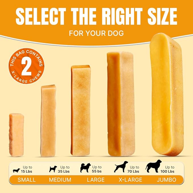 Tibetan Dog Chew Yak Cheese Sticks - Natural Treats for Extra Large Dogs, Long-Lasting, Easy Digest, Perfect for Aggressive Chewers, Grain and Gluten-Free, 2 Durable Chews