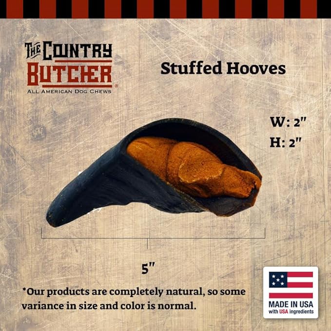 Filled Cow Hooves, Soft to Aggressive Chewers, Small, Medium, and Large Breed Dog Treat, Natural, Tough, Stuffed Chew Toy, Made in The USA, Chicken N Rice, 10 Count - Rawhide Free