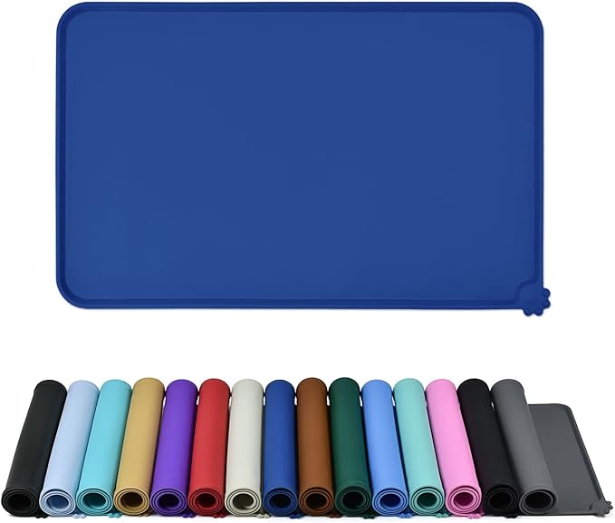 Waterproof Pet Feeding Mat with High Raised Edges, Heavier and Thicker Placemats for Cat Dog Water Bowl with BPA Free, Dogs Cats Food Mats for Messy Drinkers to Prevent Spill and Protect Floors
