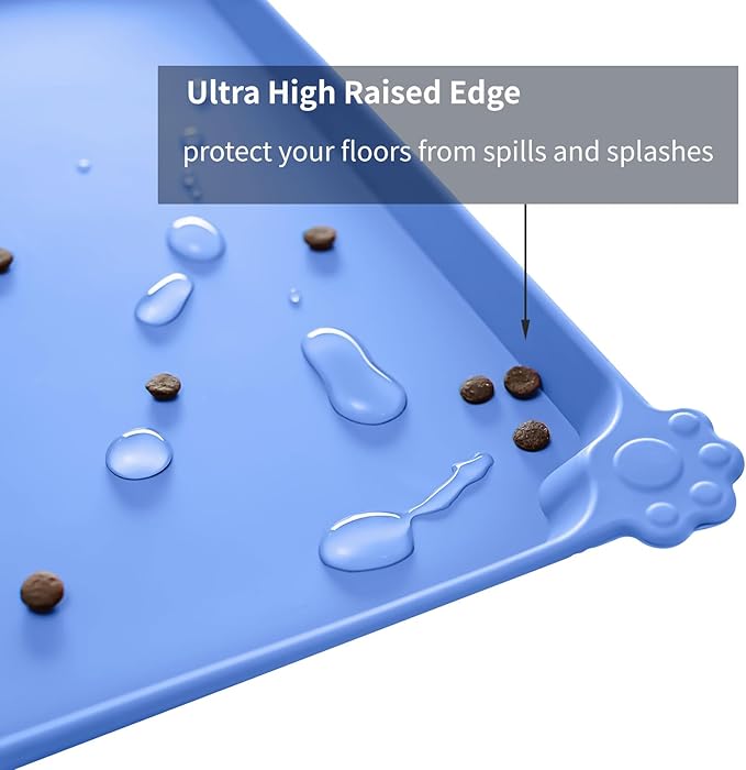 Waterproof Pet Feeding Mat with High Raised Edges, Heavier and Thicker Placemats for Cat Dog Water Bowl with BPA Free, Dogs Cats Food Mats for Messy Drinkers to Prevent Spill and Protect Floors