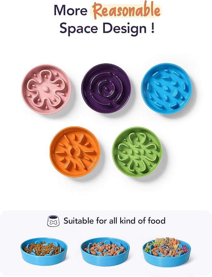 LE TAUCI Slow Feeder Dog Bowls Ceramic, 3 Cups Slow Feeding Dog Bowl Medium Large Breed, Puzzle Pet Dishes,Vortex Blue