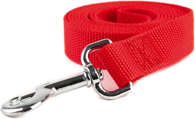 Nylon Dog Training Leash, Traction Rope, 4Ft /5 Foot /6 Feet Long, 5/8 inch 3/4 Inch 1 Inch Wide, for Small and Medium Dogs (1'' x 7 FT, Red)