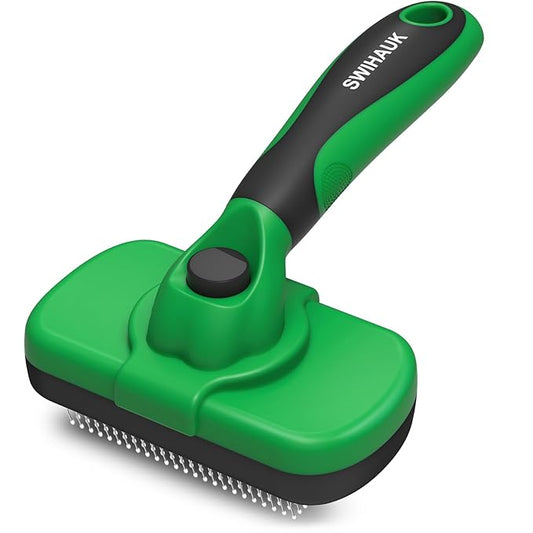 Swihauk Self Cleaning Slicker Brush - Skin Friendly Deshedding Grooming Tool for Dogs & Cats, Suitable for Shedding & Haired Pets, with Pet Supplies Accessories, Green