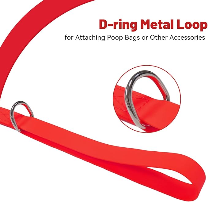 Waterproof Dog Leash, 5/6 FT Durable Odor-Proof Dog Leashes with Strong Metal Hooks Fits Small Medium or Large Dogs (Red, 5FT - 3/4 inch Width)