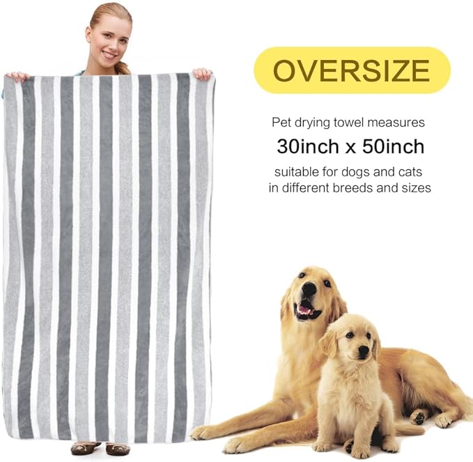 KinHwa Dog Towel Super Absorbent Pet Bath Towel Microfiber Dog Drying Towel for Small, Medium, Large Dogs and Cats 30inch x 50inch 1 Pack Light-Gray