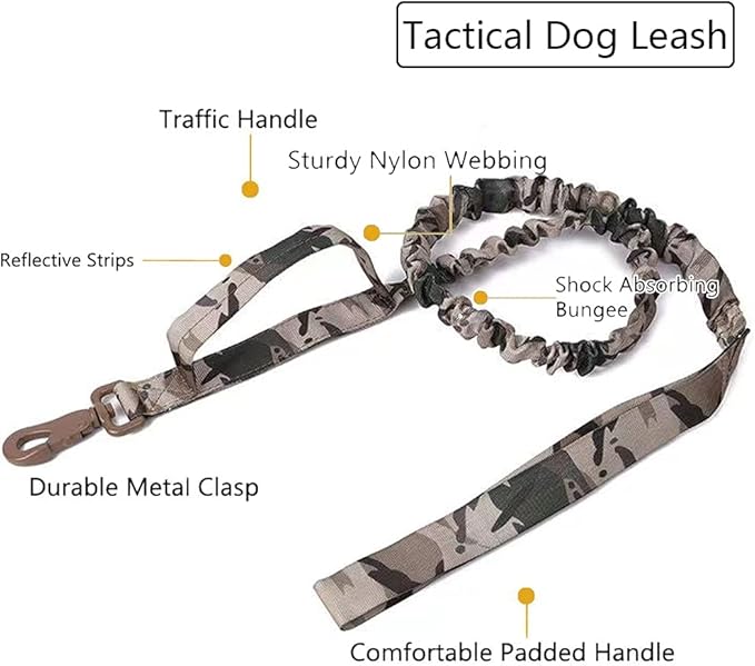 Xqpetlihai Tactical Dog Collar and Leash Set Adjustable Military Nylon Dog Collar with Control Handle and Heavy Duty Metal Buckle for Large Dogs （Camo XL