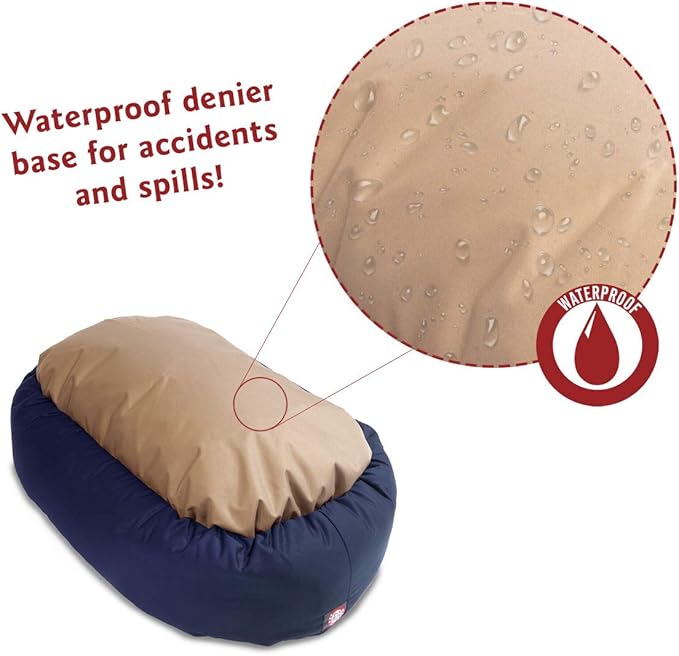 Majestic Pet 32 Inch Poly-Cotton Sherpa Calming Dog Bed Washable 32x18x8 (inch) – Cozy Soft Round Donut Dog Bed with Spine for Head Support - Pet Bed Medium - Blue