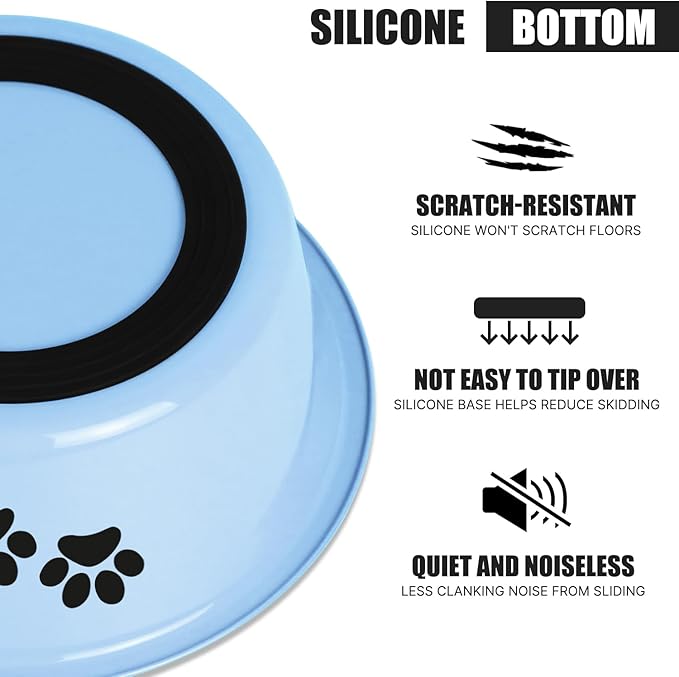 Stainless Steel Dog Bowls, Nonslip Rubber Bottom No Spill Proof Skid Metal Insulated Dog Bowls for Large Medium Small Breed Dogs (Blue, 6.6 Cups/53 OZ)