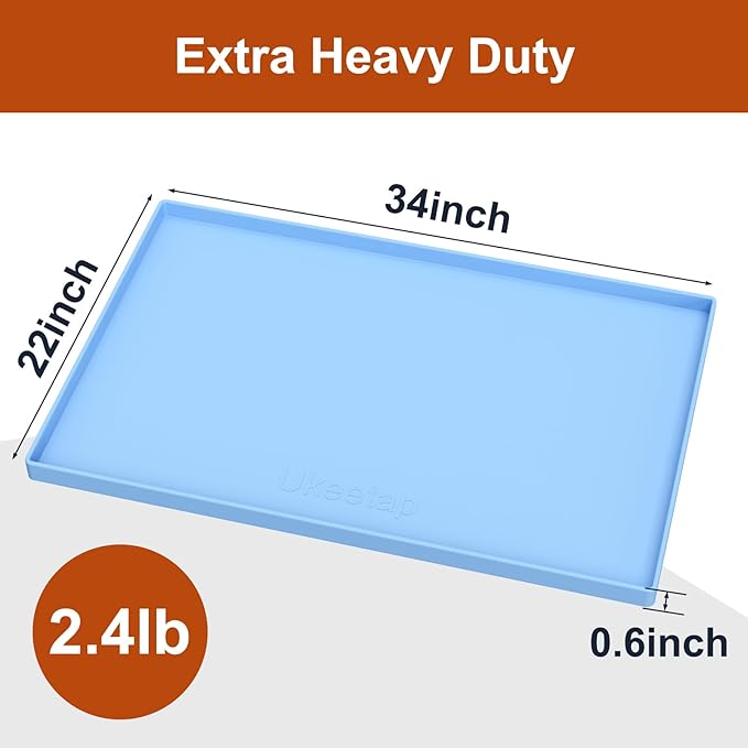 34" x 22" Extra Thick Waterproof Silicone Mat with Raised Edge, Under Sink Mat for Kitchen & Bathroom, Kitchen Cabinet Liner, Multi-Purpose for Storage & Protection, Blue