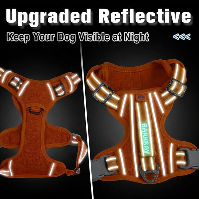 BARKBAY Dog Harness No Pull Oxford with ID Tag Pocket - Heavy Duty, Reflective, Easy Control for Large Dogs(Pumpkin Oxford,S)