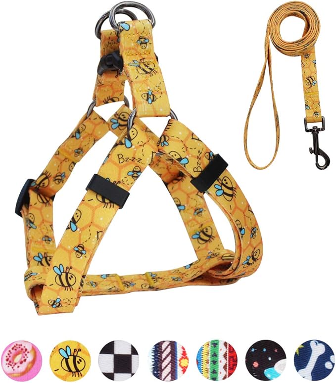 QQPETS Dog Harness Leash Set Adjustable Heavy Duty No Pull Halter Harnesses for Small Medium Large Breed Dogs Back Clip Anti-Twist Perfect for Walking (L(23"-32" Chest Girth), Yellow Bee)