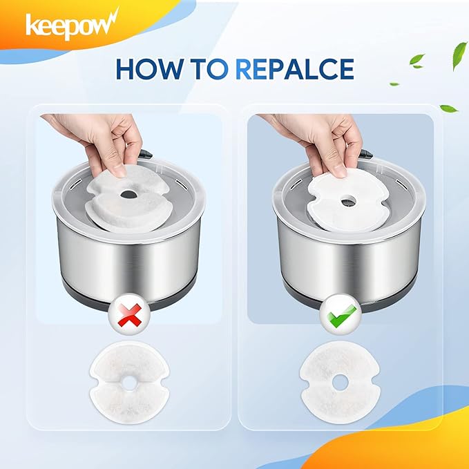 KEEPOW Pet Fountain Filter Replacement for 67oz/2L & 84oz/2.5L - 6 Pack Cat Fountain Filter Compatible With Plastic & Stainless Steel