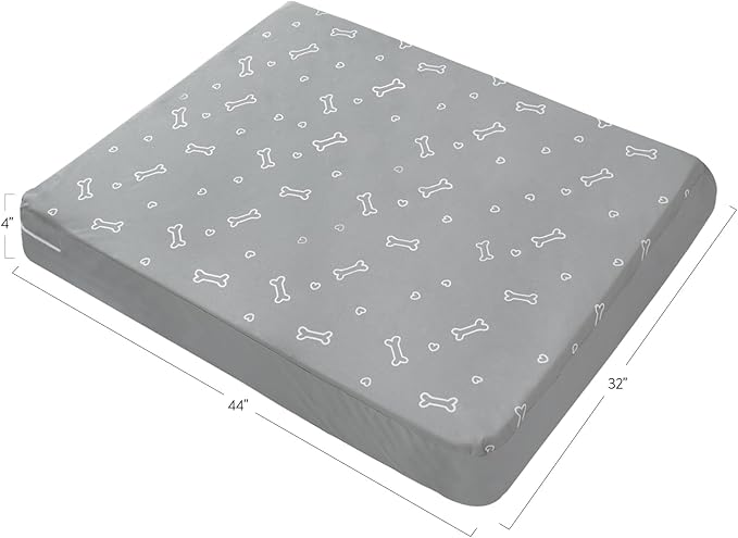 Waterproof Dog Bed Cover, Removable Dog Bed Covers Replacement Washable with Smooth Zipper, Indoor/Outdoor, Bone Print 32 x 44 x 4 Inch for Dog/Cat, Cover Only