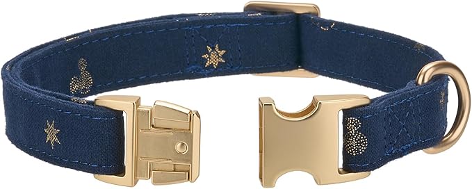 Cotton Fibric Dog Collar with High Grade Metal Buckle,for Large Dogs(Dark Blue,Large:17-26")