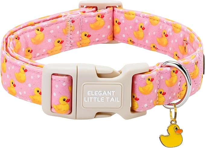 Elegant little tail Dog Collar, Rubber Duck Print Spring/Summer Soft Cotton Puppy Collars Adorable Female or Male Pet Gift Lightweight Plastic Adjustable Dog Collar for Small Dogs