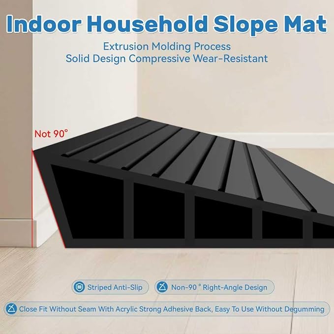 Threshold Ramps for Doorways 40'' L Floor Transition Strip Self-Adhesive 4/5" Rise Ramps for Wheelchairs for Home, Rubber Door-Threshold for Home Steps(Black)