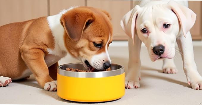 Large Dog Water Bowl Yellow Stainless Steel Dogs Bowls Outdoor Insulated No Spill Pet Food Bowl for Large Dogs Cats & Pet Gifts for Dog Lover Mom Girl Dad, (Yellow)