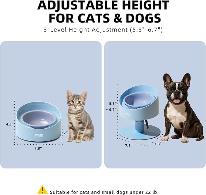 MS!MAKE SURE Adjustable Raised Cat Bowls, Ceramic Elevated Cat Bowls, Pet Bowl with Anti - Slip Rubber Pad, Leak - Proof, Lead & Cadmium Free, Whisker - Friendly, for All Life Stages of Age Blue