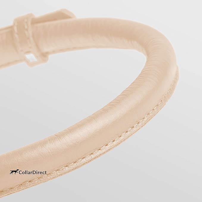 CollarDirect Rolled Leather Dog Collar, Soft Padded Round Puppy Collar, Handmade Genuine Leather Collar Dog Small Large Cat Collars 13 Colors (8-11 Inch, Beige Textured)