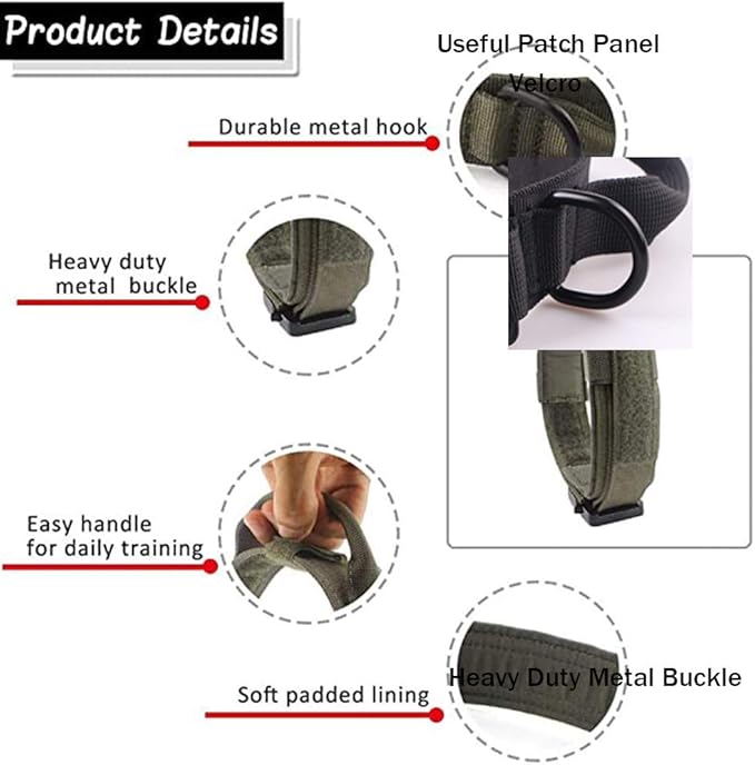 Xqpetlihai Tactical Dog Collar Adjustable Military Nylon Dog Collar with Control Handle and Heavy Duty Metal Buckle for Medium and Large Dogs (Green,M)