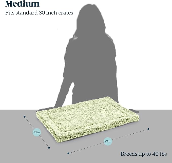 Stoutwool Indestructible Dog Bed - Fluffy Chew Proof Dog Crate Pad - Tough Kennel Pad for Aggressive Chewers - Washable, Ideal for Medium Breeds & Fits 30-Inch Crate - 29"x18", Gleam