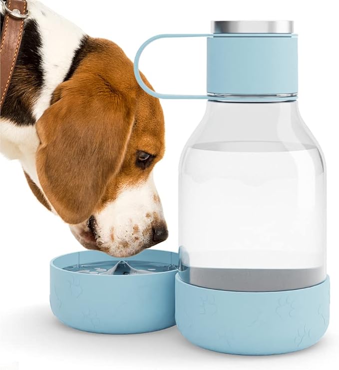 Asobu Buddy Bottle a Stainless Steel Insulated Water Bottle for with Removable Dog Water Bowl and Dog Food and Treat Storage Bowl (Blue, Tritan 50 oz Water Bottle with Bowl)