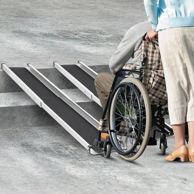 gardhom 1Pair Wheelchair Ramp 6FT Telescopic Ramps for Wheelchairs 600lbs Capacity Portable Wheelchair Ramps for Steps Home Threshold Doorways Steps Stairs with Carrying Bag