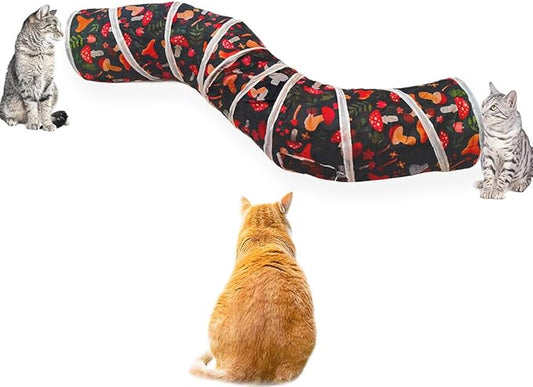 Cat Tunnel Tube Toys，Tunnels for Indoor Cats, Collapsible Interactive Toy with Balls for Rabbits, Kittens, Ferrets, Puppy (S - 2 Way Mushroom)
