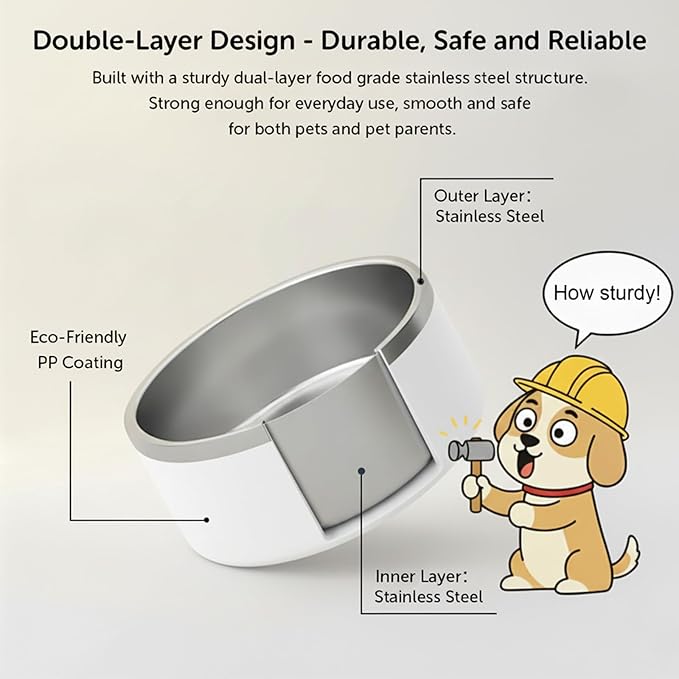 Dog Bowls, Stainless Steel Dog Food and Water Bowl for Small to Large Breed, Anti-Slip, Dishwasher Safer, Rust-Resistant, Easy to Clean, Weighted Durable Metal Bowl (White, 40 oz)