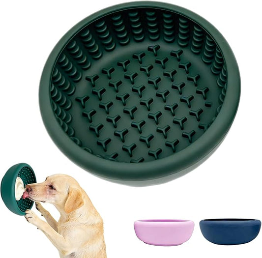 Dog Lick Bowl, Anxiety Relief Slow Feeder Lick Mat for Dogs, Non-Slip Freeze Licking Bowls Enrichment Puzzle Pet Feeding Treat Dispenser for Distraction, Silicone Lick Pads for All Dogs(Green, Small)