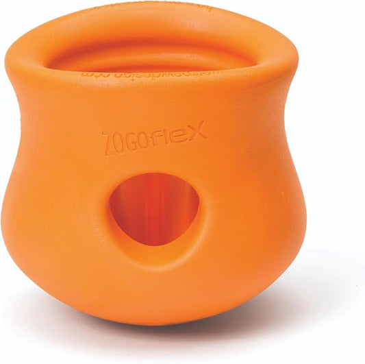 WEST PAW Zogoflex Toppl Interactive Treat Dispensing Puzzle Dog Toy for Mental Stimulation & Enrichment-Holds Kibble & Treats-Lickable, Freezable & Dishwasher Safe-Made in USA-Small-Tangerine
