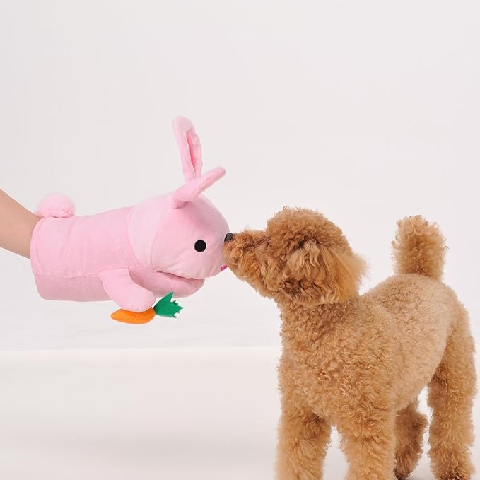 POP Sand Animal Mitten, Plush Dog Chew Toy, Happy Zoo Bear, with Whistle, BONBI ALCON